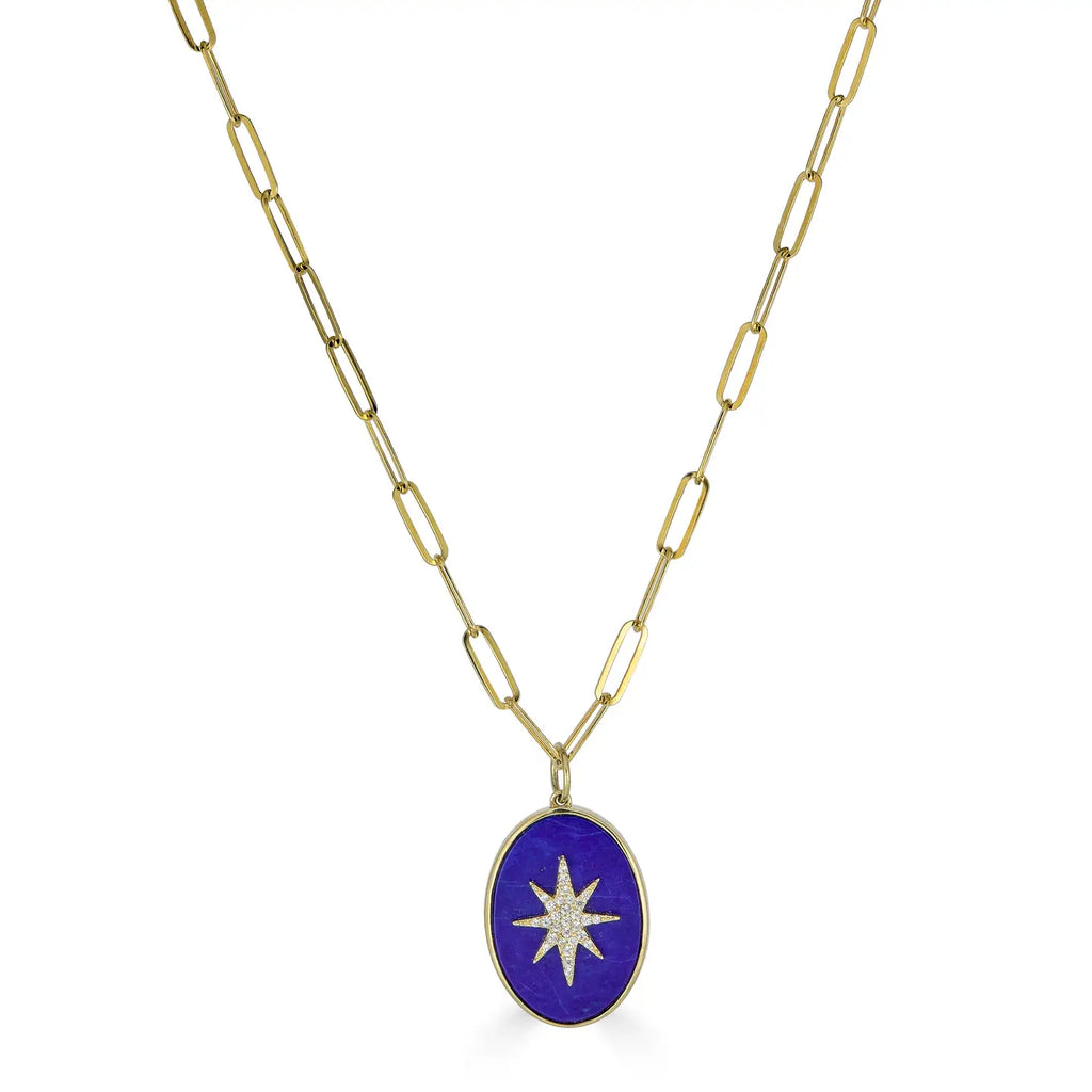 Blue Lapis Pendant Necklace with Pave Star