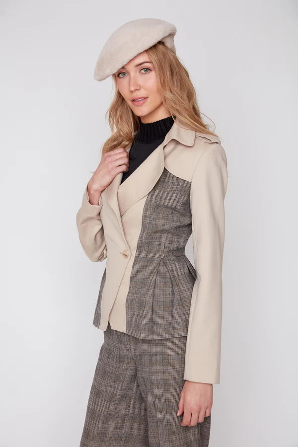 Brushed Check Pleated Peplum Blazer
