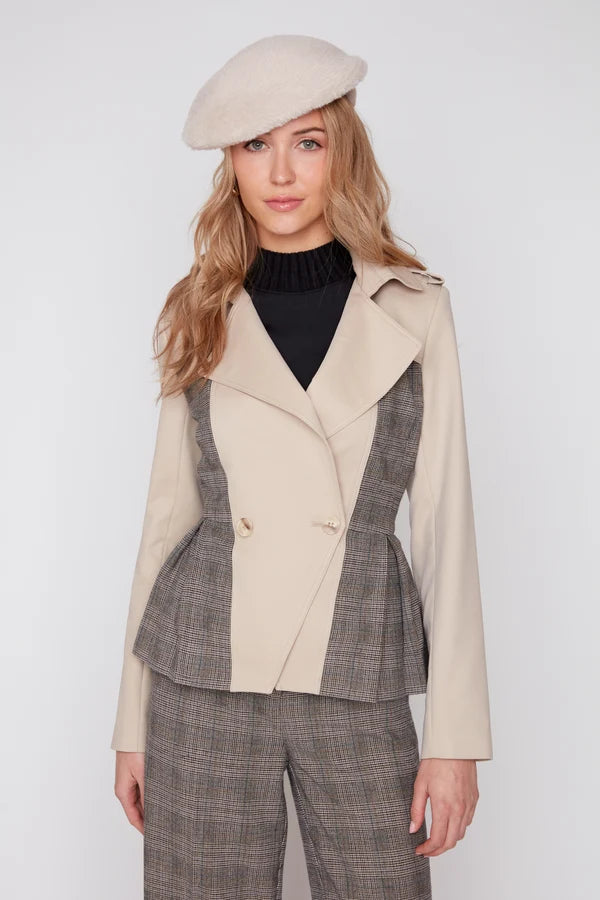 Brushed Check Pleated Peplum Blazer
