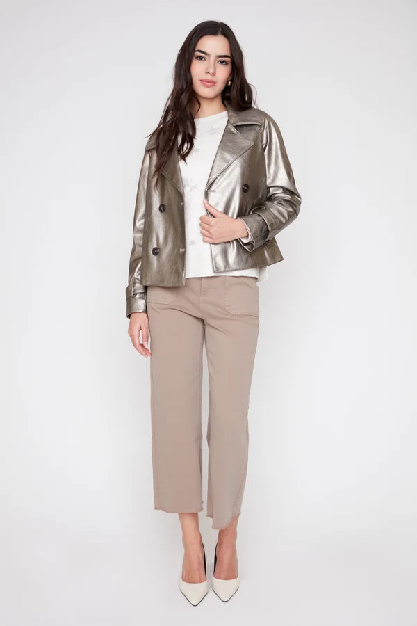 Metallic Pleather Cropped Jacket Taupe Jilli Boutique Silver Dunwoody