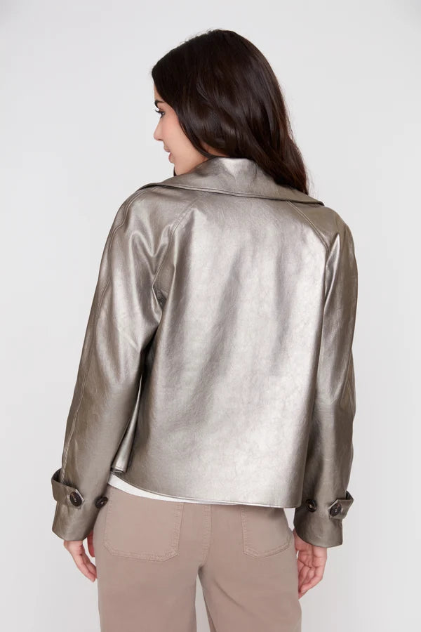 Renuar Metallic Pleather Cropped Jacket Taupe Jilli Boutique