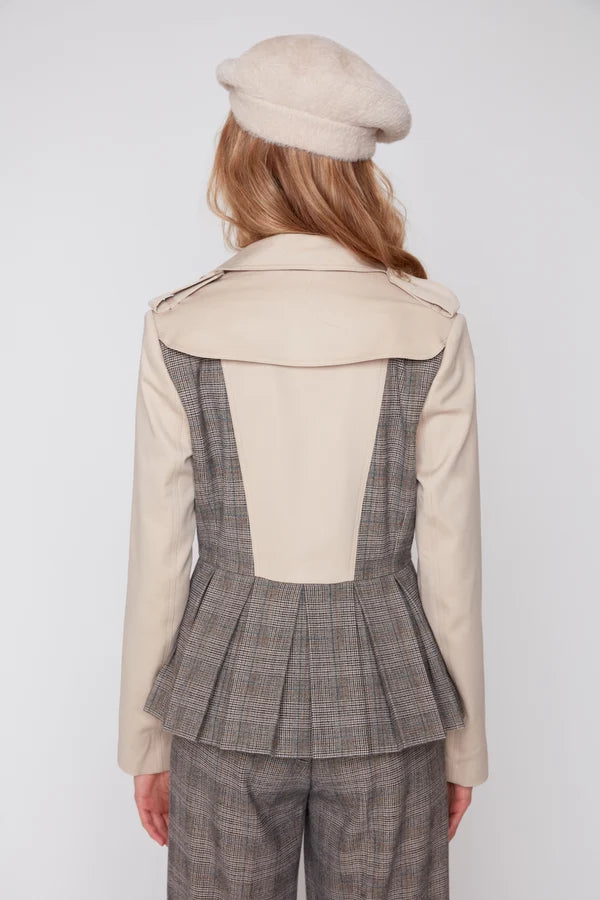 Brushed Check Pleated Peplum Blazer