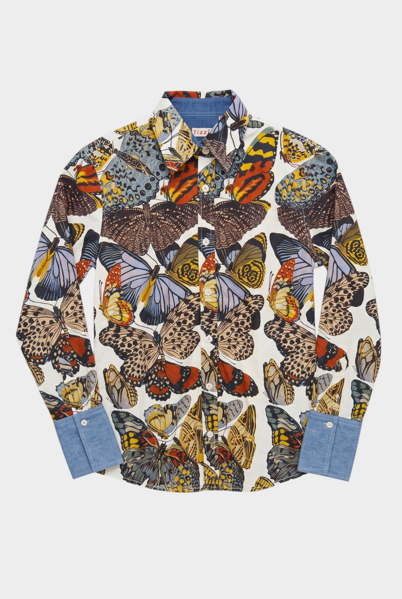 Rome Shirt White Gound Butterfly Print Dizzy Lizzie Jilli Boutique