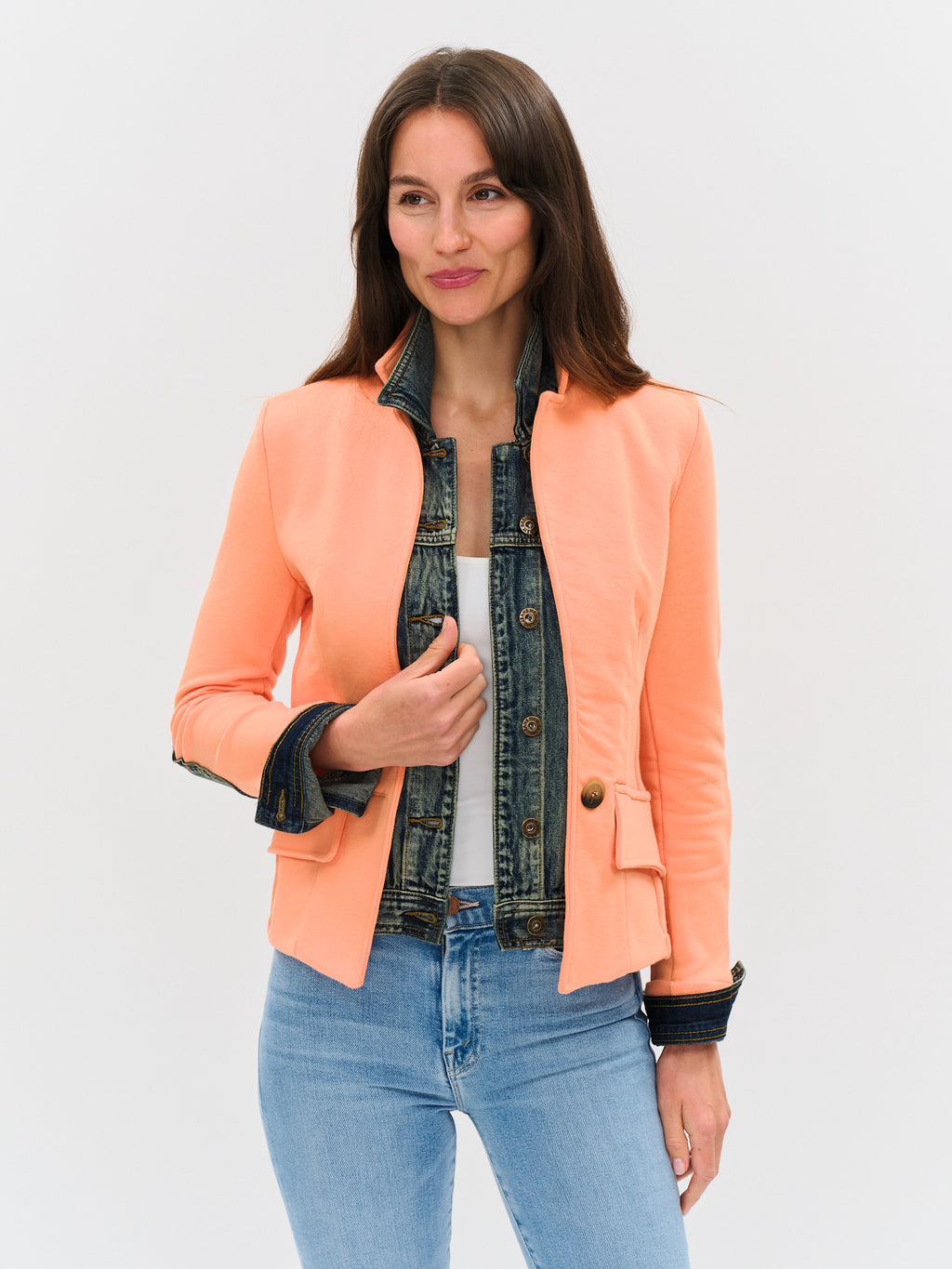 Clarissa Blazer Jacket in Cantaloupe Mixed Media Jilli Boutique