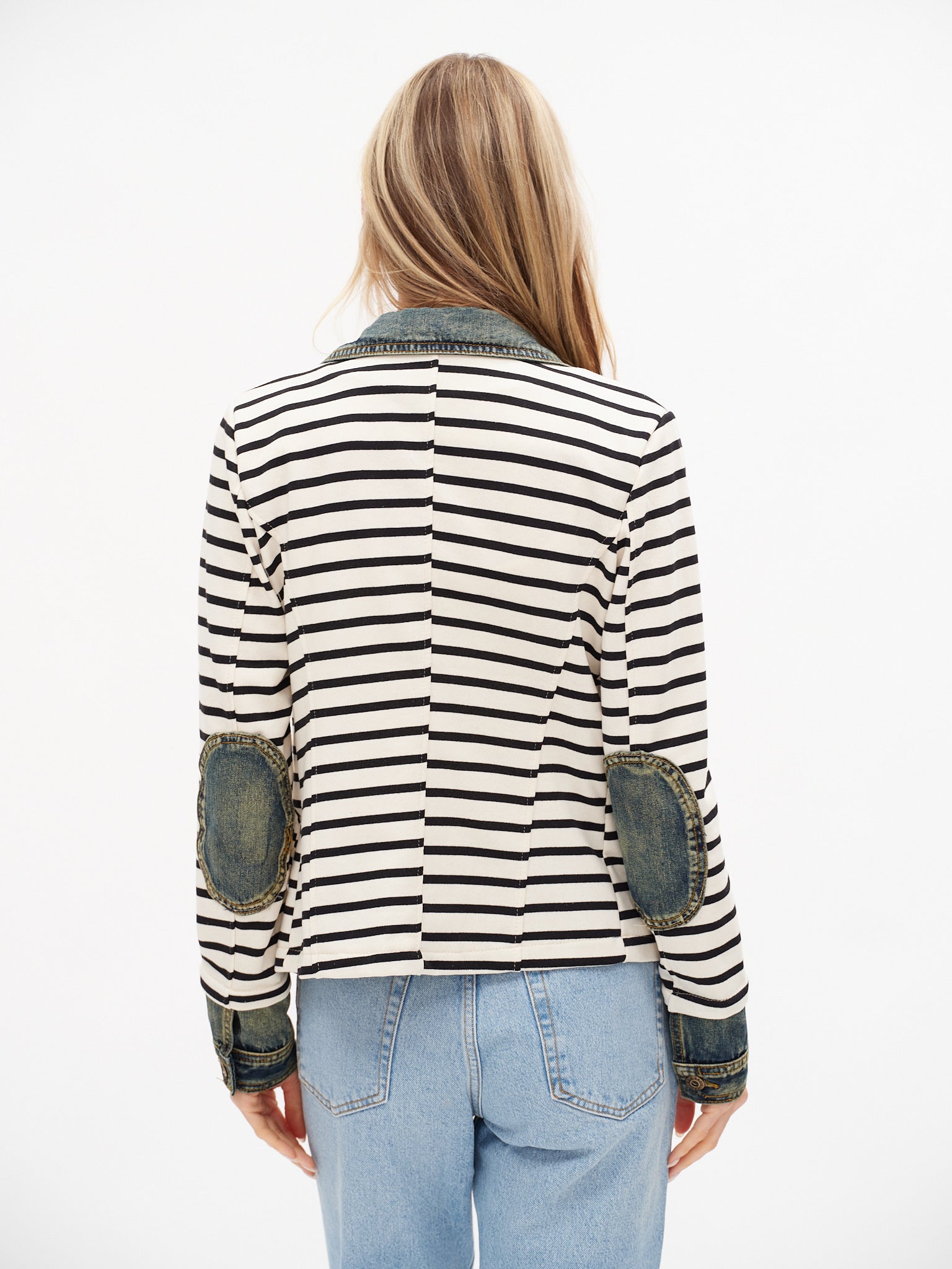 Six Fifty Mixed Media Denim Jacket in Black Stripe Clarissa Jilli Boutique
