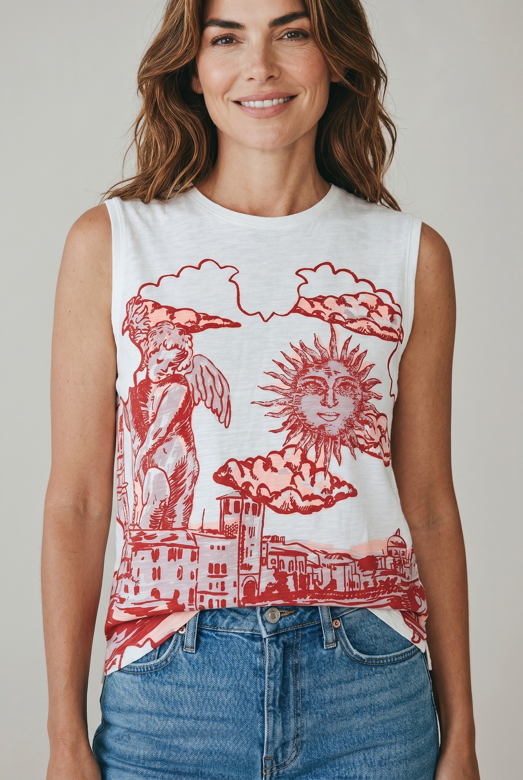 Sleeveless Italian Coast Shirt by Las Surenas in Cherry 