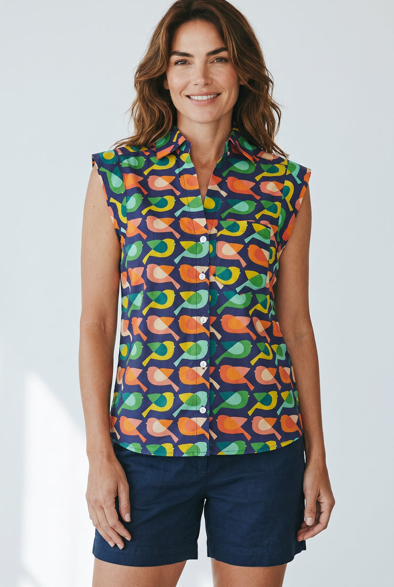 APNY Sleeveless Shirt W/ Cross-Over Detail Green Multi Jilli Boutique 