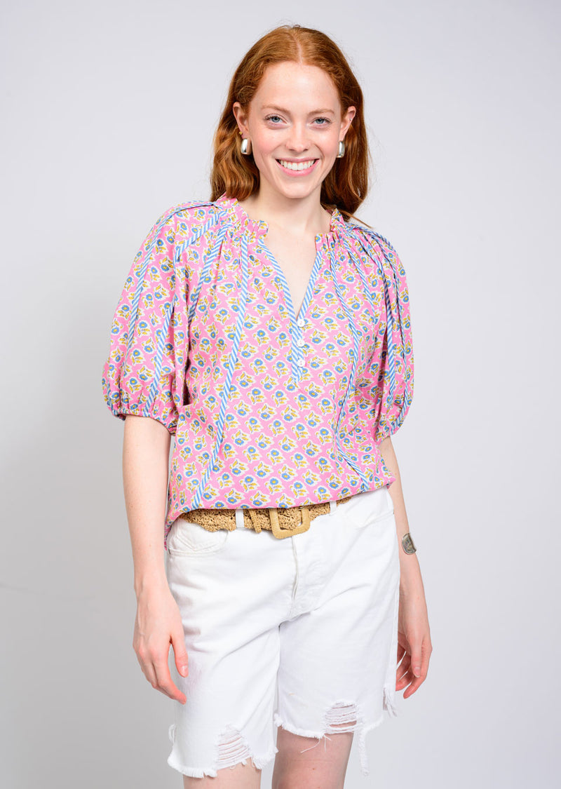 Striped Trim Floral Top Pink Jilli Boutique