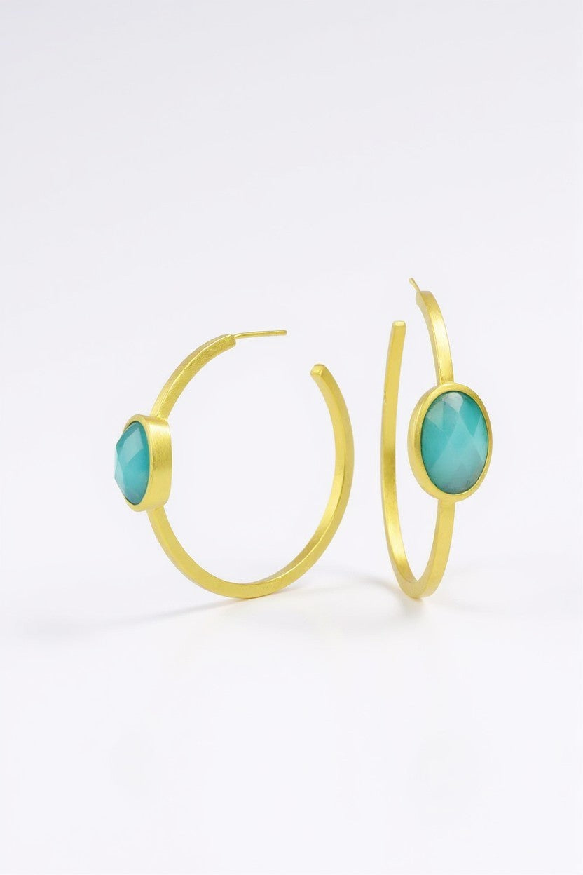 Tanzanite Gold Plated Hoop Earring - Ice Blue