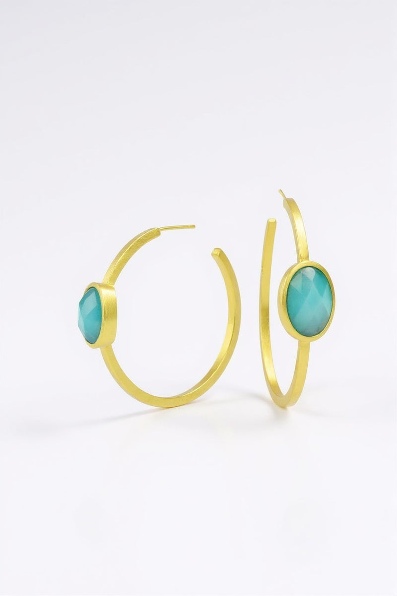 Tanzanite Gold Plated Hoop Earring - Ice Blue