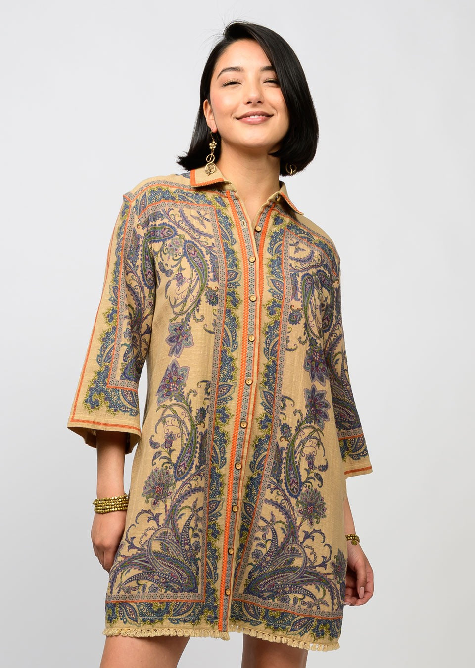 Uncle Frank Paisley Border Shirtdress Jilli Boutique
