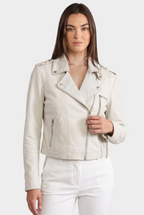 White Leather Tina Motto Fringe Jacket