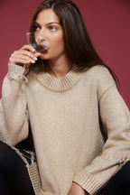 Houston Mock Neck Sweater Beige Gold Foil Spray Jilli Boutique