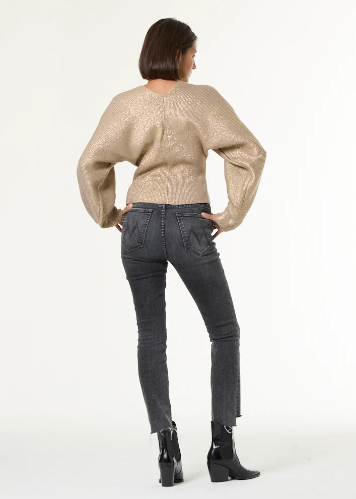 Young Fabulous and Broke Stephen V sweater Jilli Boutique YFB Gold Metallic