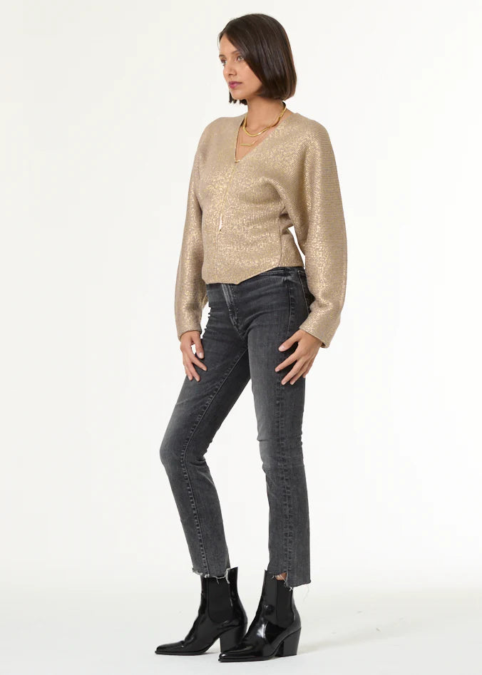 Young Fabulous and Broke Stephen V sweater Jilli Boutique YFB Gold Metallic