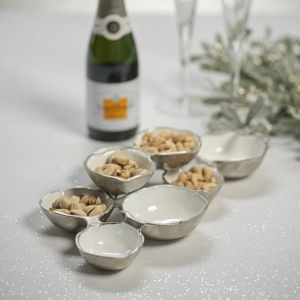 Small Cluster of Eight Serving Bowls - Nickel and White