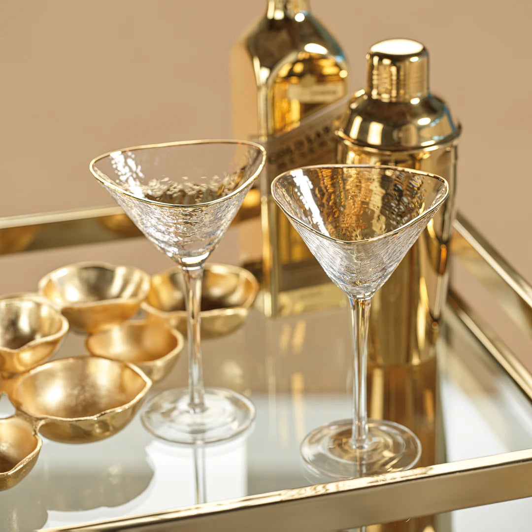 Gold Rim Triangular Martini Glass zodax jilli boutique