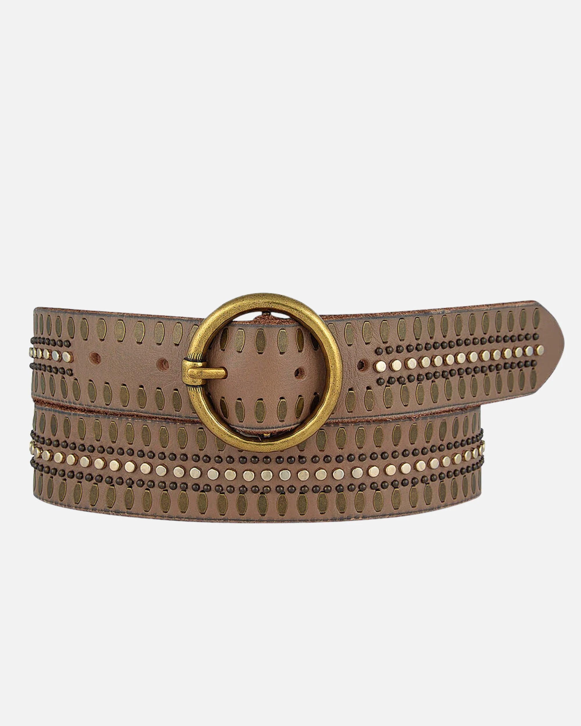 Soraya Studded Leather Belt with Gold Round Buckle Amsterdam Heritage Jilli Boutique