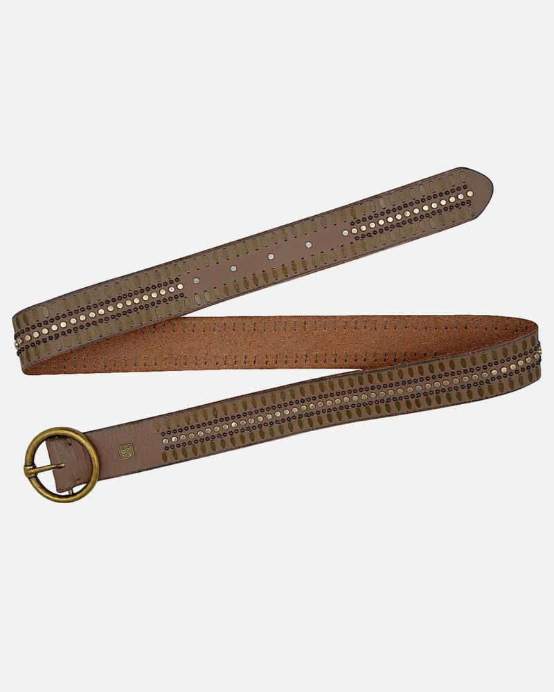 Soraya Studded Leather Belt with Gold Round Buckle Amsterdam Heritage Jilli Boutique