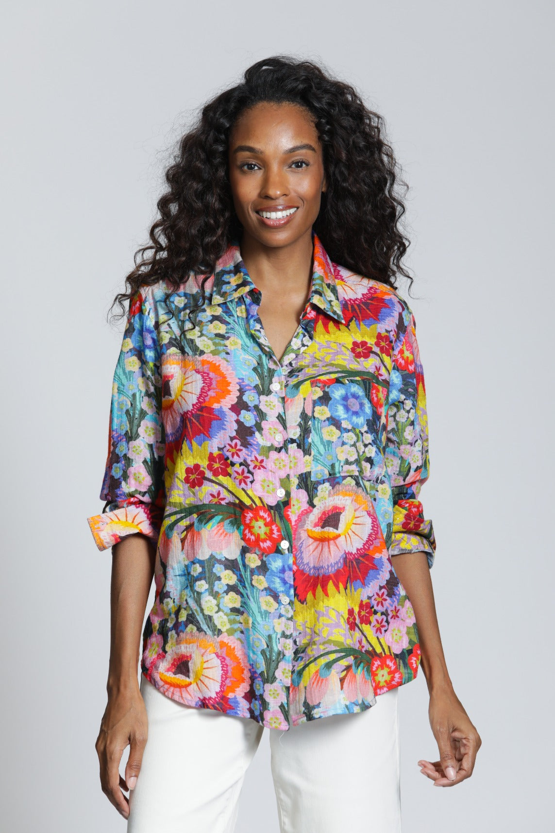 Boyfriend Shirt APNY Jilli Boutique Blue Multi Button Down