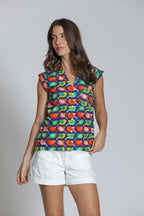 APNY Jilli Boutique Sleeveless Shirt W/ Cross-Over Detail Green Multi Buckhead