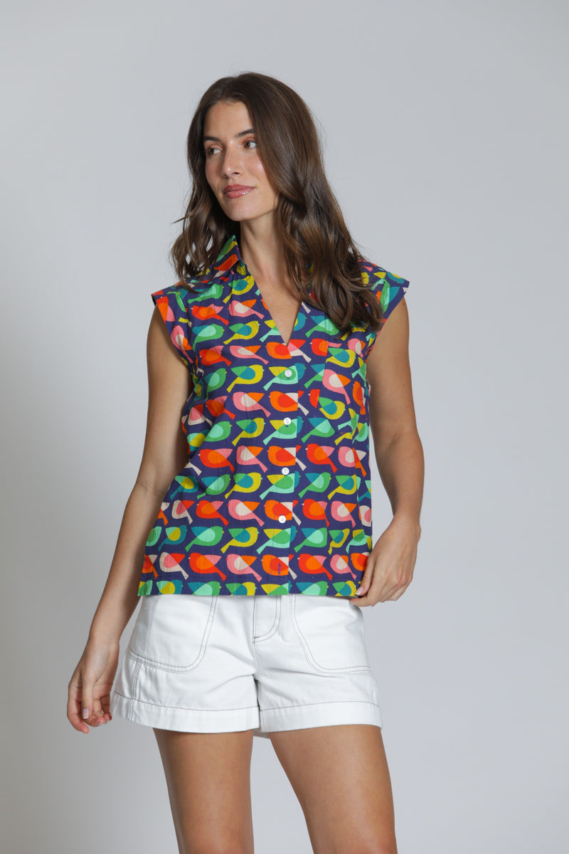 APNY Jilli Boutique Sleeveless Shirt W/ Cross-Over Detail Green Multi Buckhead