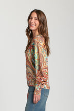 APNY Jilli Boutique Abstract Marble Printed Puff Sleeve Pullover Missoni