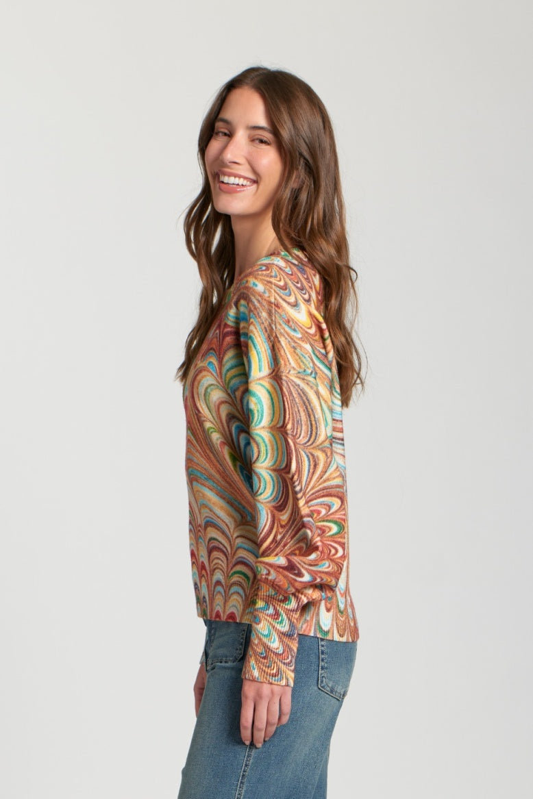 APNY Jilli Boutique Abstract Marble Printed Puff Sleeve Pullover Missoni