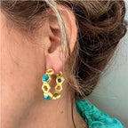 Gold Hoops in Ice Blue