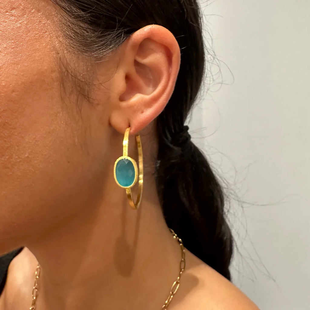 Betty Carr Gold Hoops Earrings Jilli Boutique tanzanite