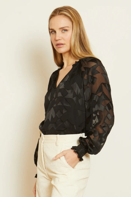 Silk Geo Burnout Top Caballero Jilli Boutique Black