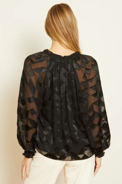 Silk Geo Burnout Top Caballero Collection Jilli Boutique Black