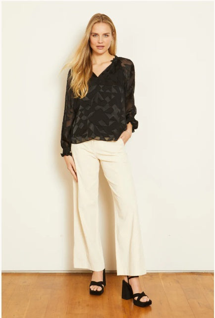 Silk Geo Burnout Top Caballero Jilli Boutique Black