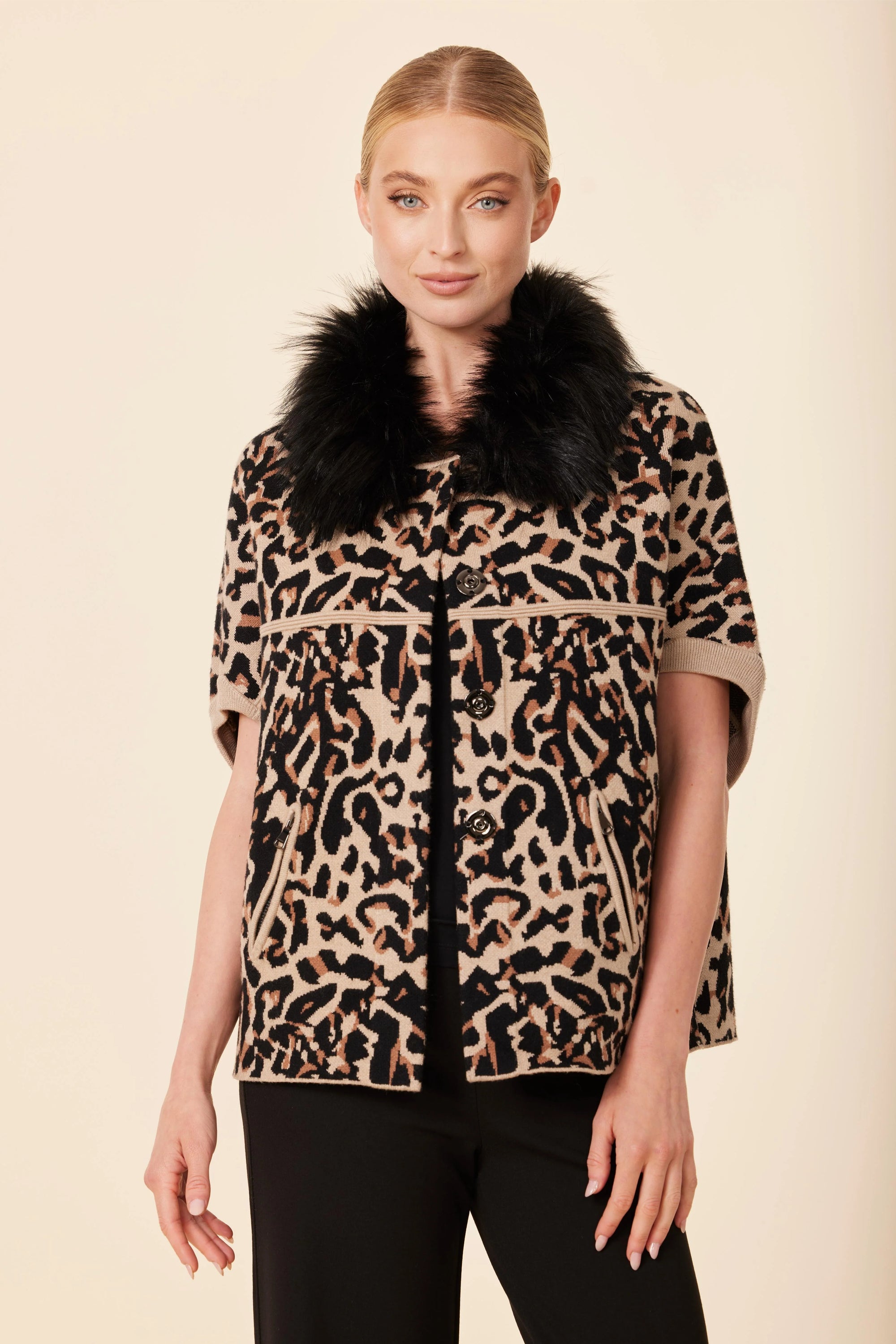 Animal Print Faux Fur Trimmed Cocoon Cardigan in Cheetah Jilli Boutique Dolce Cabo Buckhead Dunwoody