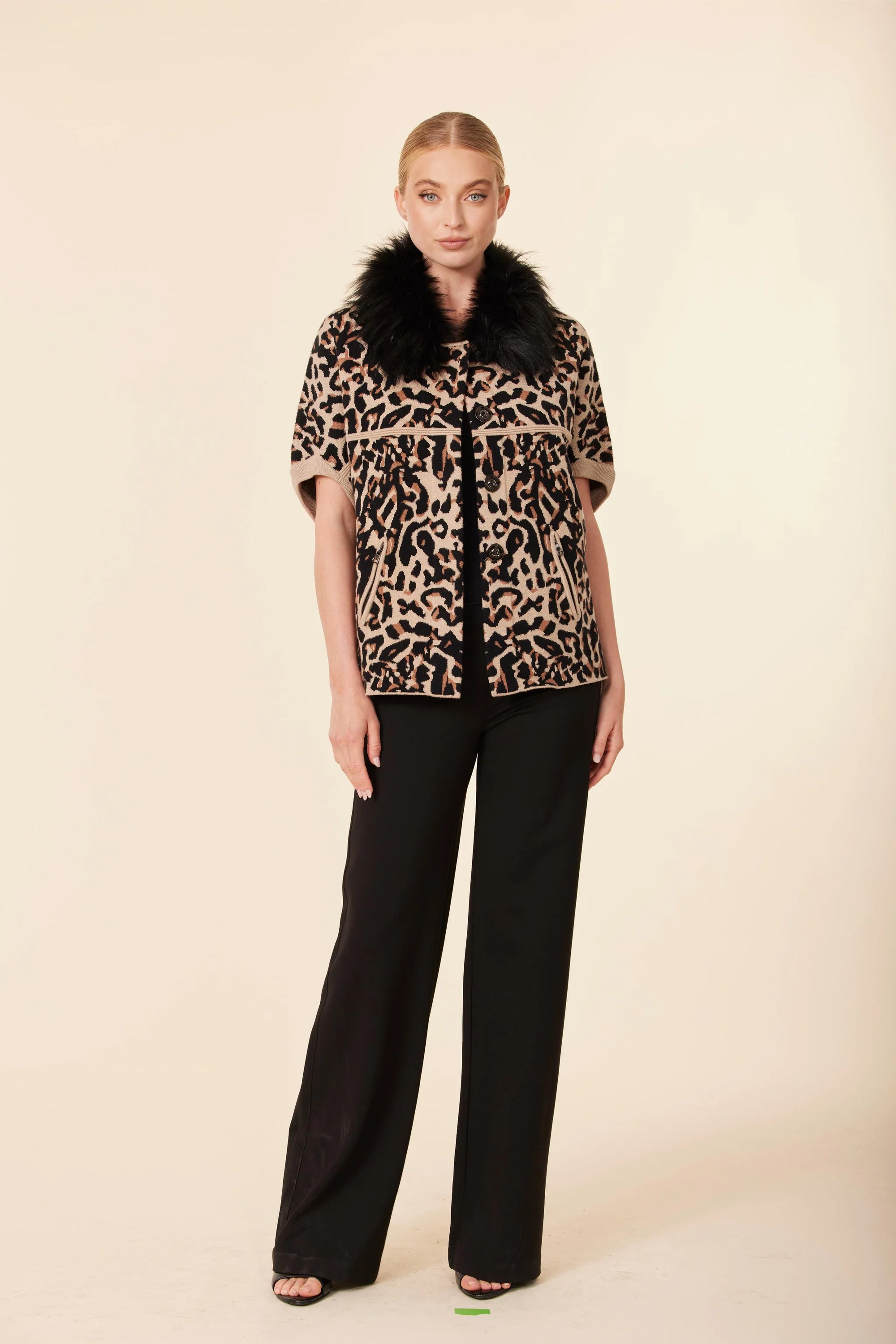 Animal Print Faux Fur Trimmed Cocoon Cardigan in Cheetah Jilli Boutique Jacket Dolce Cabo