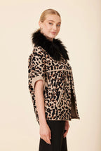 Animal Print Faux Fur Trimmed Cocoon Cardigan in Cheetah Jilli Boutique Dolce Cabo Item #: 74017FF