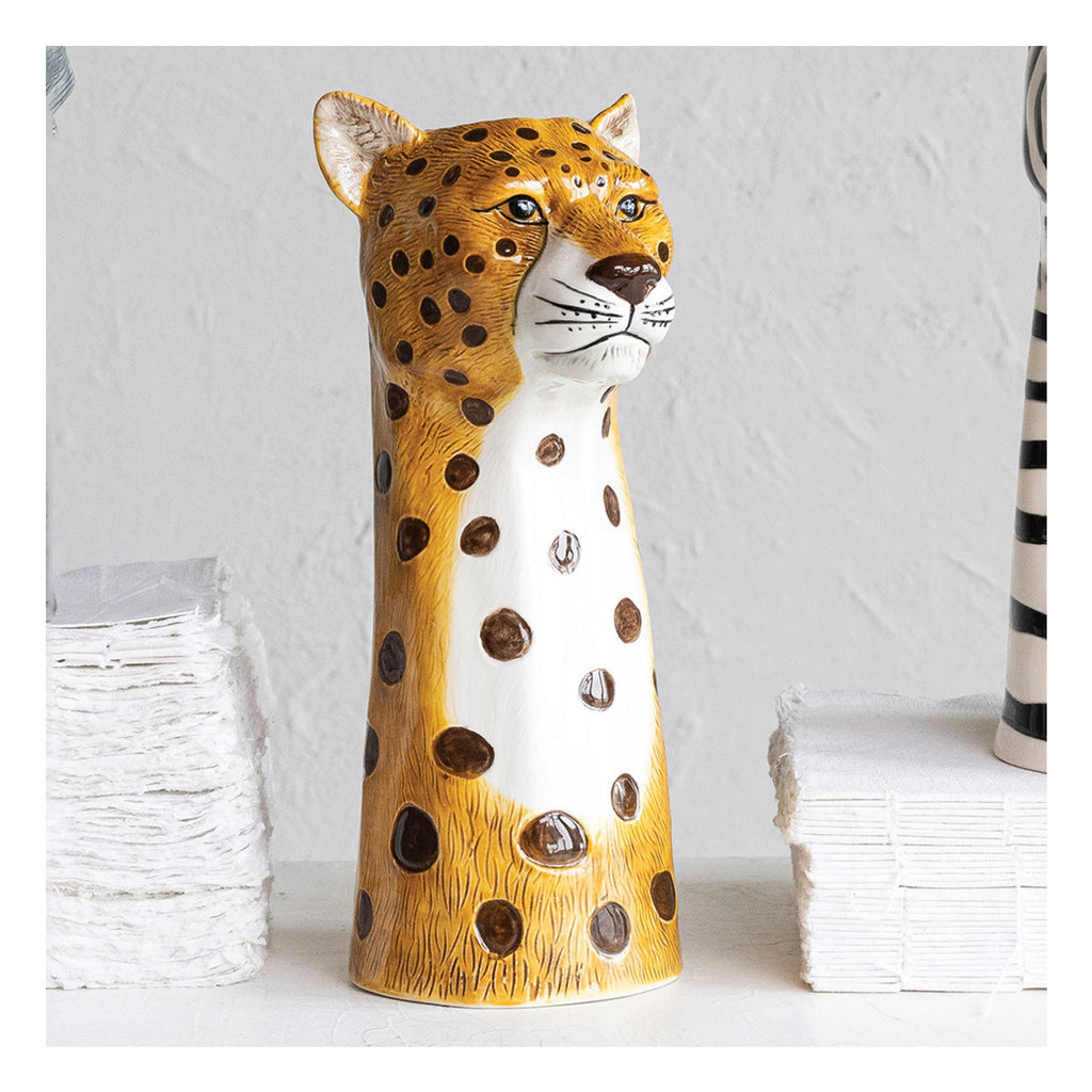 Hand-Painted Stoneware Cheetah Vase Jilli Boutique zoo exotic pet