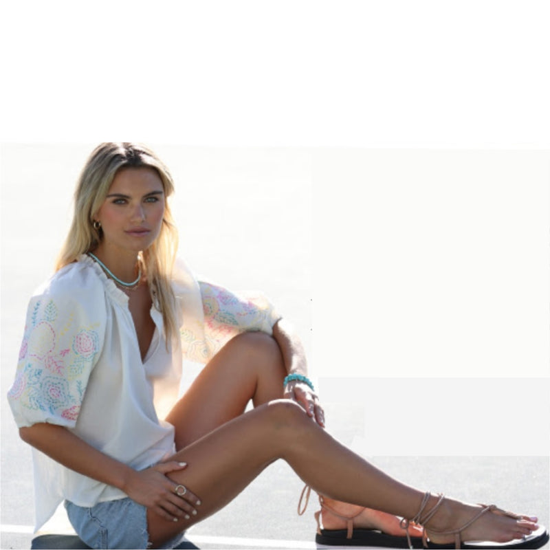 Cream Multi Floral Sleeve Top by Dylan