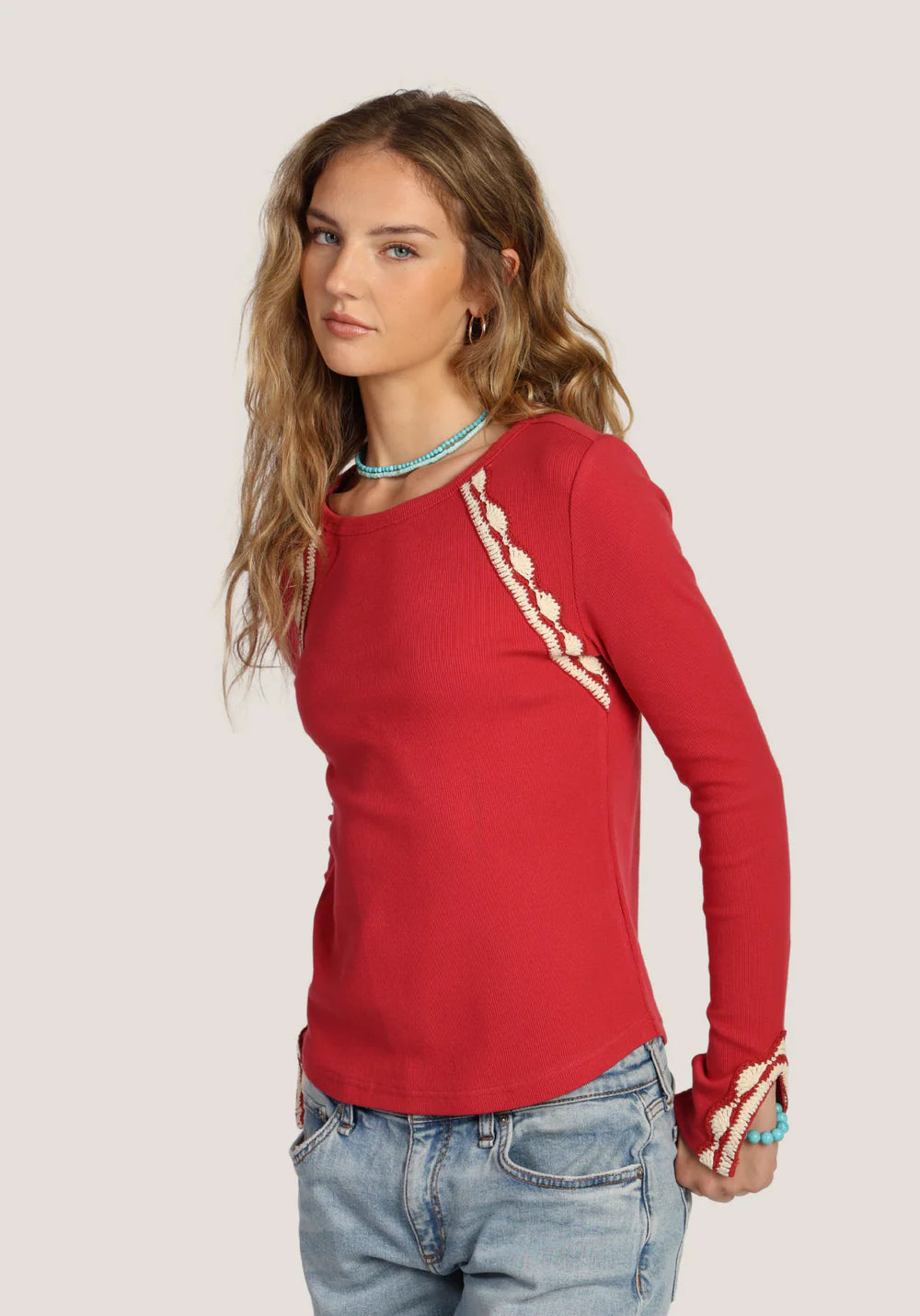 Beau Crochet Tee Dylan Jilli Boutique Red T-shirt Atlanta Buckhead 