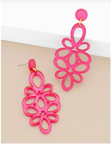 Resin Blooming Flower Drop Earring Pink Jewelry