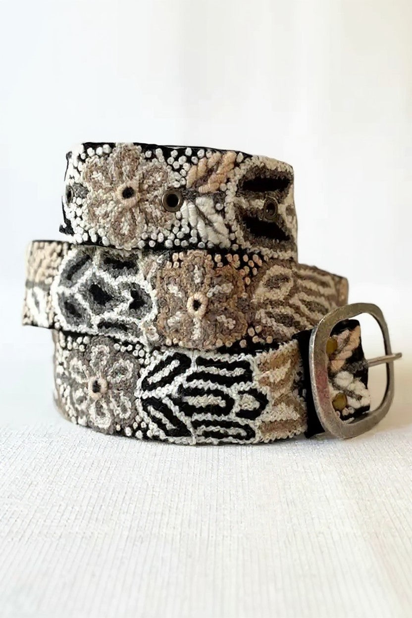 Embroidered Wool Belt, Black