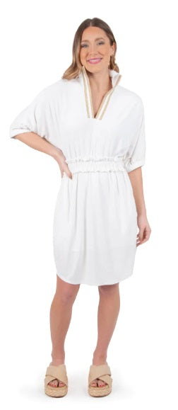 EMILY MCCARTHY PALMER DRESS - WHITE TERRY