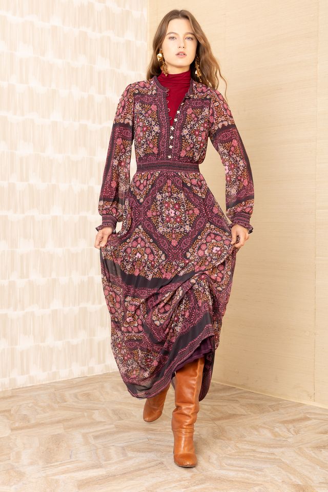 Hale Bob Jilli Boutique Marisole Chiffon Maxi Wine