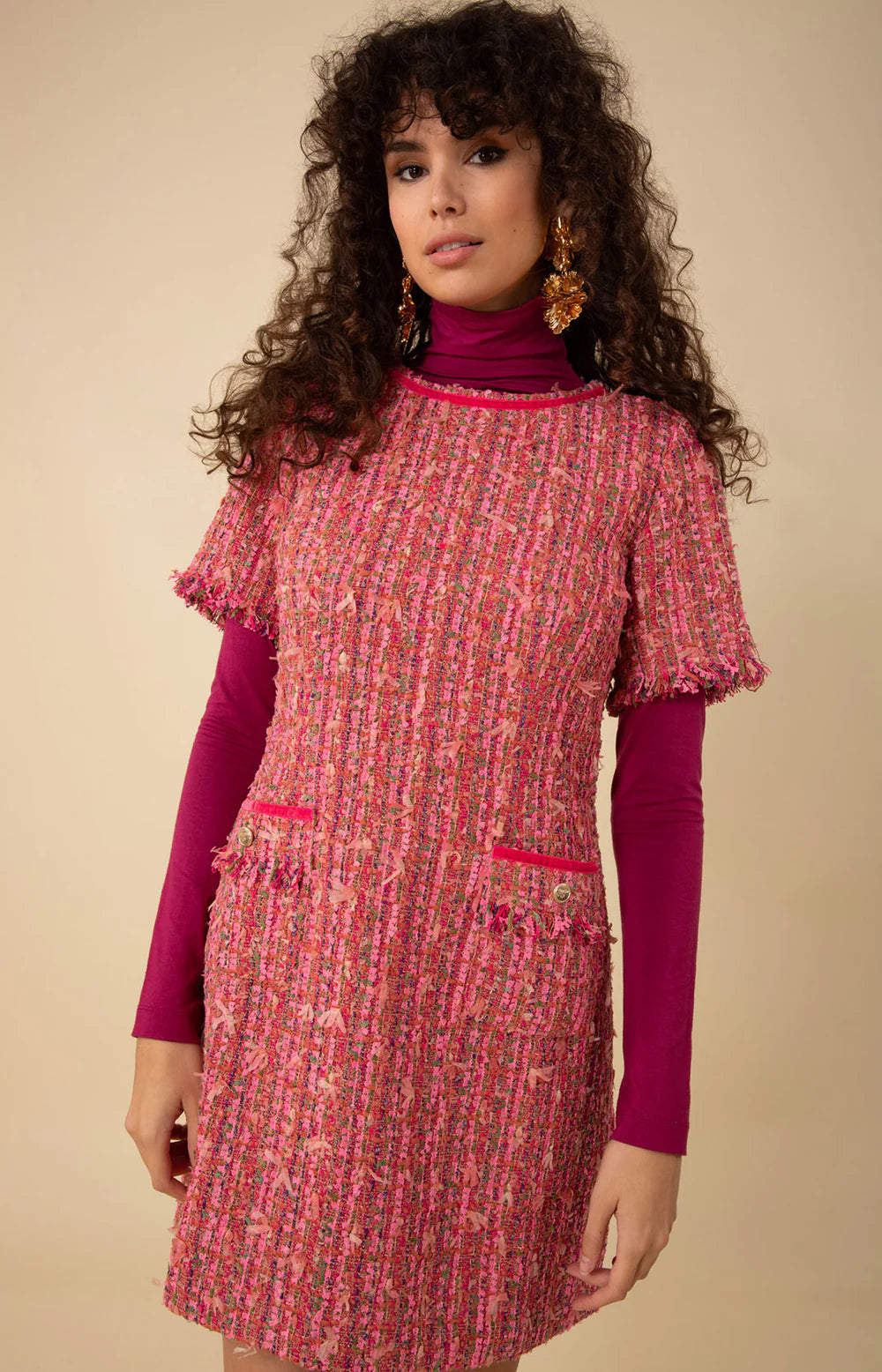 Regina Tweed Dress Hale Bob Jilli Boutique 47NT640A Coral