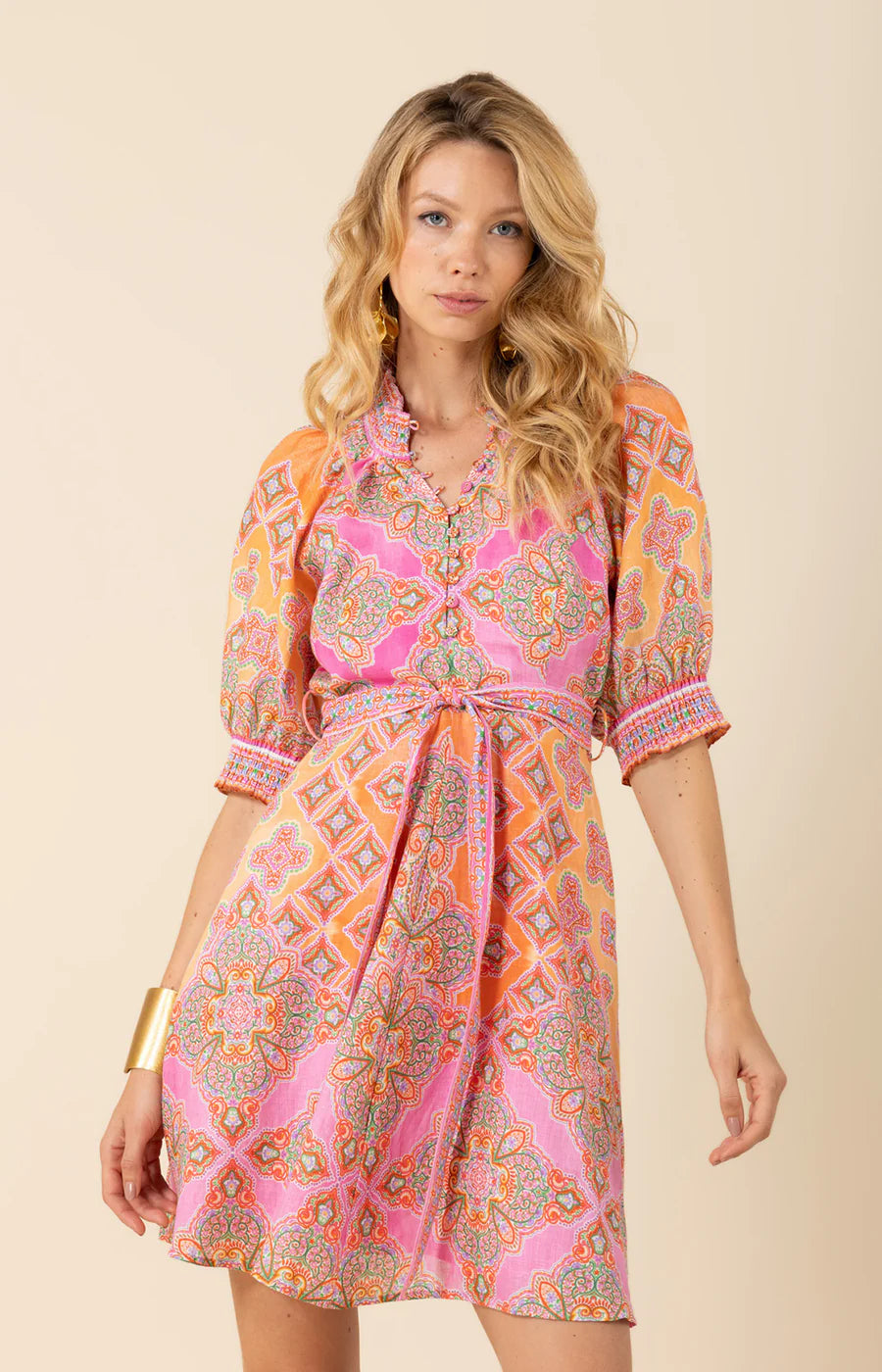 51AY616A-Pink Naya Linen Belted Dress Jilli Boutique
