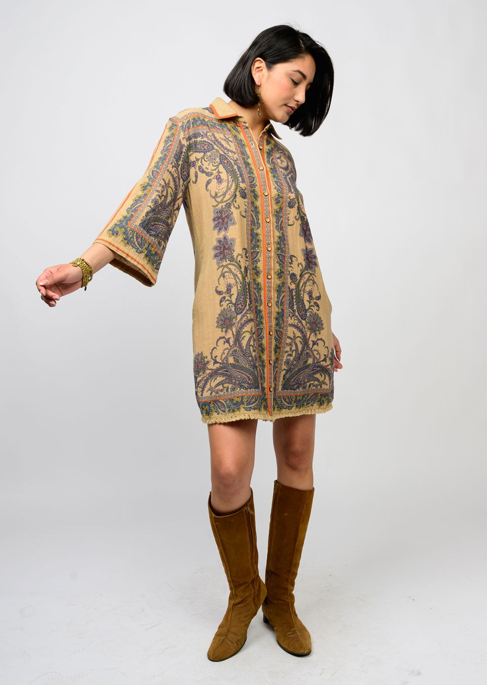 Paisley Border Shirtdress Camel Uncle Frank Jilli Boutique  Ivy Jane Atlanta