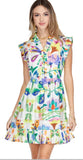 Joy Joy Jilli Boutique Mini Pleated Dress in Island Art