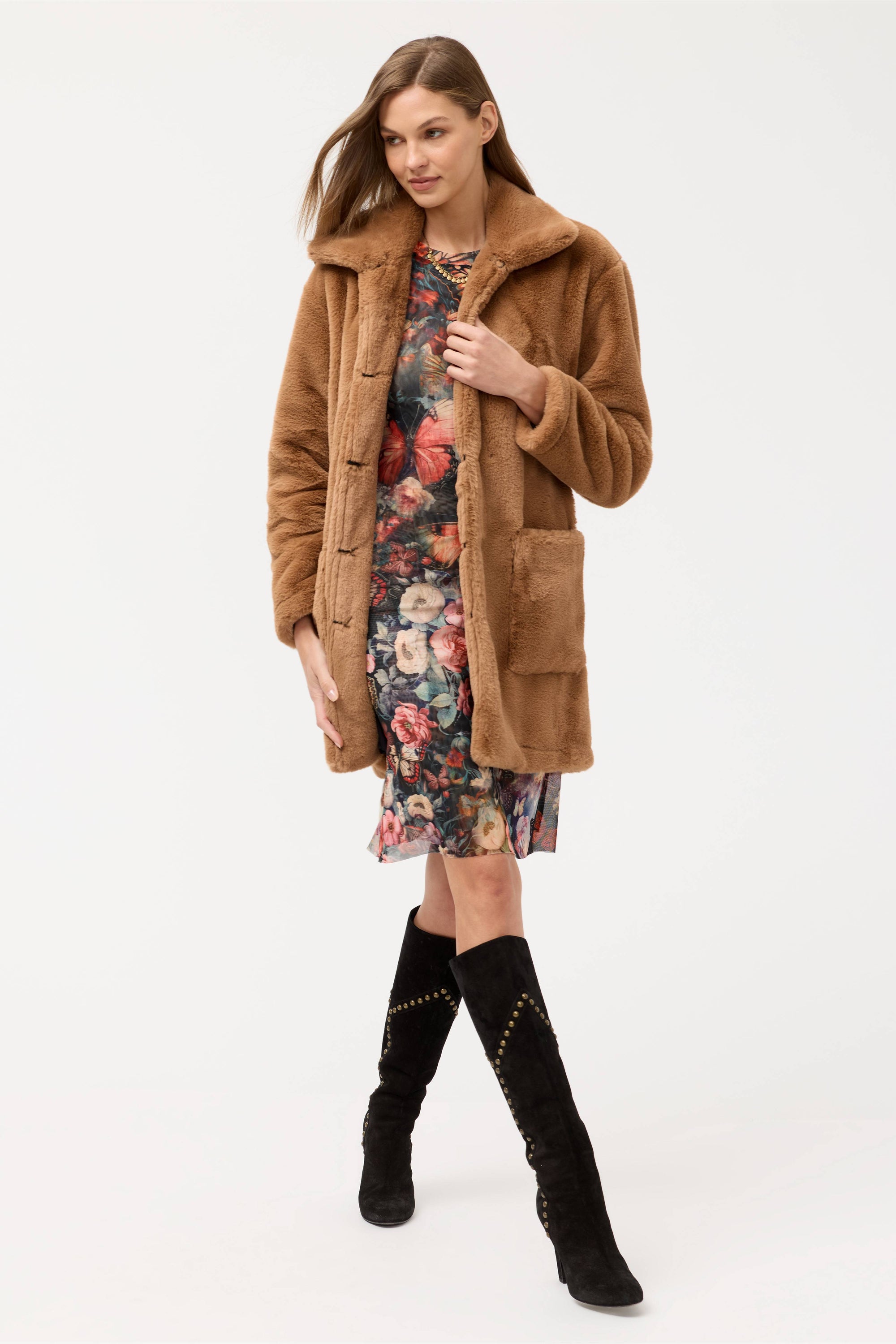 3/4 SLEEVE MESH MIDI DRESS Teyros Scarf Johnny Was Jilli Boutique JWLA