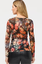 LONG SLEEVE BOAT NECK MESH TEE TOP