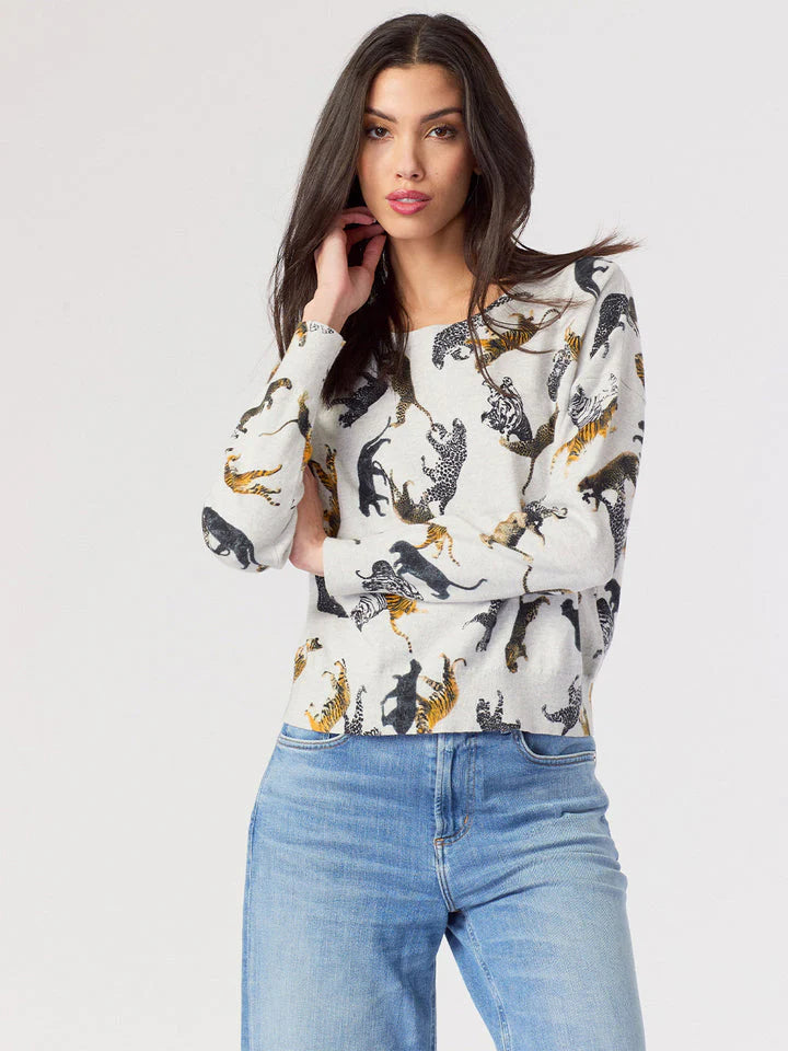 J Society Tiger Print Crewneck Silver Jilli Boutique